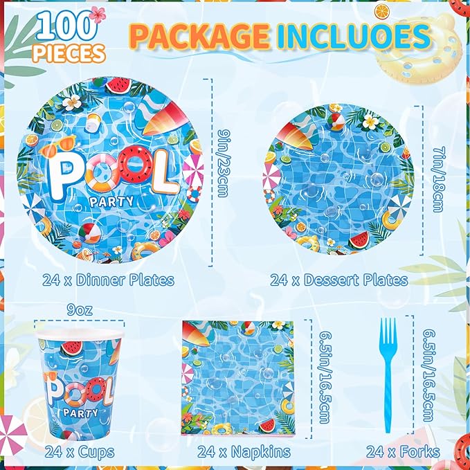 Pool Party Supplies Summer Decorations include Pool Party Plates