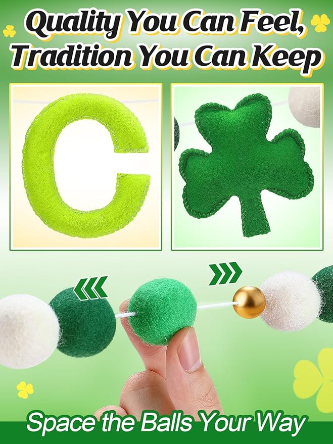 3 Pack Felt St Patrick's Day Decorations Garland 6.6 ft Lucky Felt