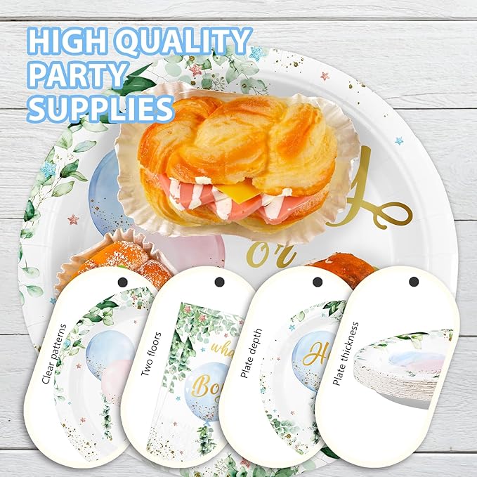 96 Pcs Baby Gender Reveal Party Supplies Balloon Baby Shower Plates