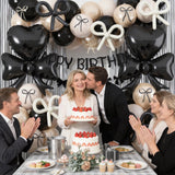 Black Bow Birthday Party Decorations, Coquette Bow Black Sand White