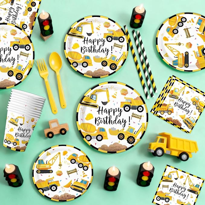 Construction Birthday Party Supplies Plates Napkins Cups Cutlery