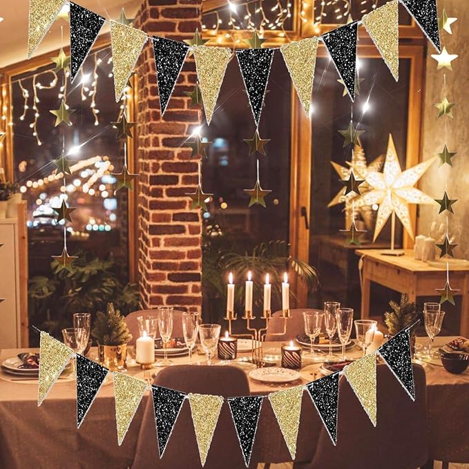 Black Gold Graduation Decorations 2026/Glitter Black and Gold Party