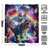 78 Inch Long Funny Cat Dinosaur Shower Curtain Fun Cool Colorful Space