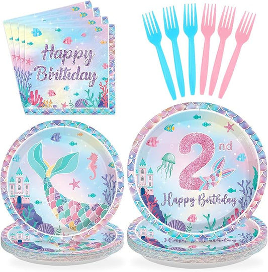 Grencian 96PCS Mermaid Birthday Party Decorations Mermaid 2nd