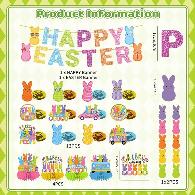 57pcs Easter Party Decorations Banner Set Include Happy Easter