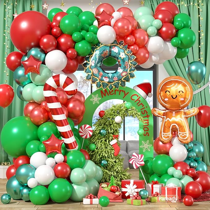 Christmas Tree Garland 120 PC Metallic Green and Red Balloon Garland