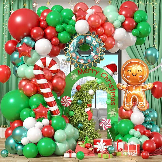 Christmas Tree Garland 120 PC Metallic Green and Red Balloon Garland