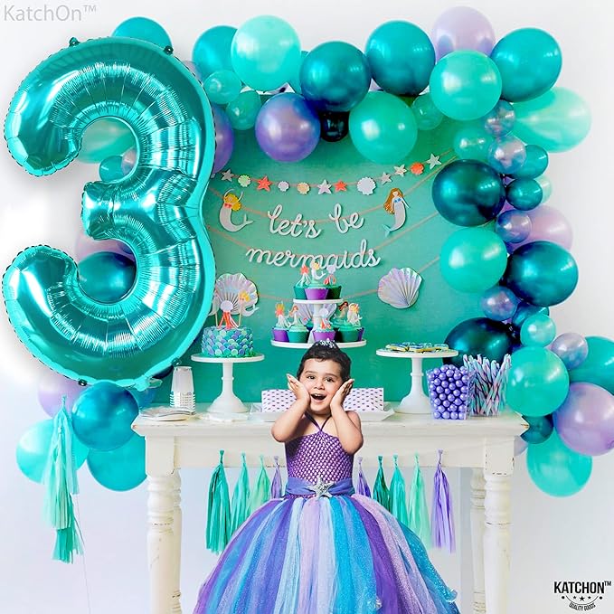 KatchOn, Teal Number 3 Balloon - Large, 40 Inch | Teal Blue 3 Balloon