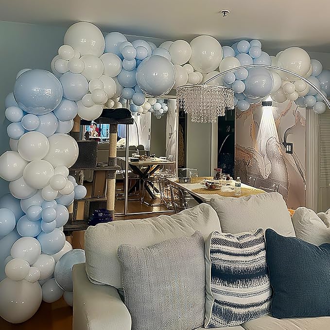 Pastel Blue White Balloons Garland Arch Kit, 104PCS Double Stuffed