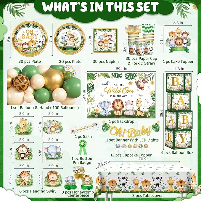 cocomigo 300PCS Safari Baby Shower Decorations 30 Safari Theme