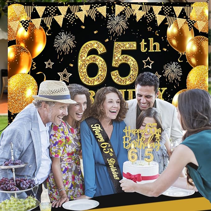 65th Birthday Decorations Men Women with 65th Birthday Banner Black