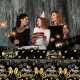 Black and Gold Party Decorations,41Pcs Happy Birthday Plates and