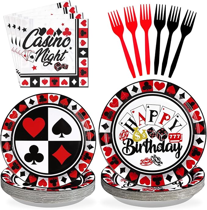 96Pcs Casino Party Decorations Poker Plates and Napkins Disposable