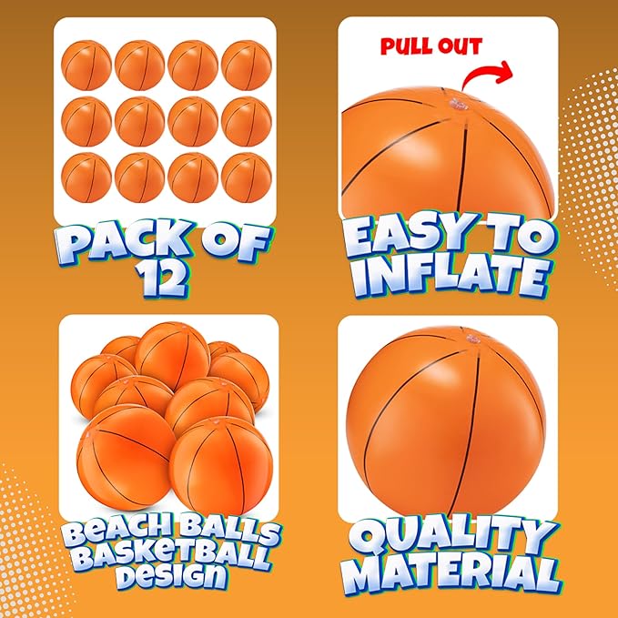 Inflatable Basketballs Pack of 12 16 inch Beach Balls for Pool Beach