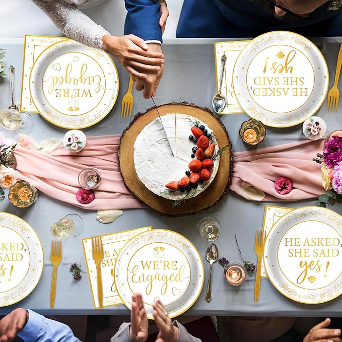 100Pcs Happy Engagement Party Decorations Engaged Tableware Set She