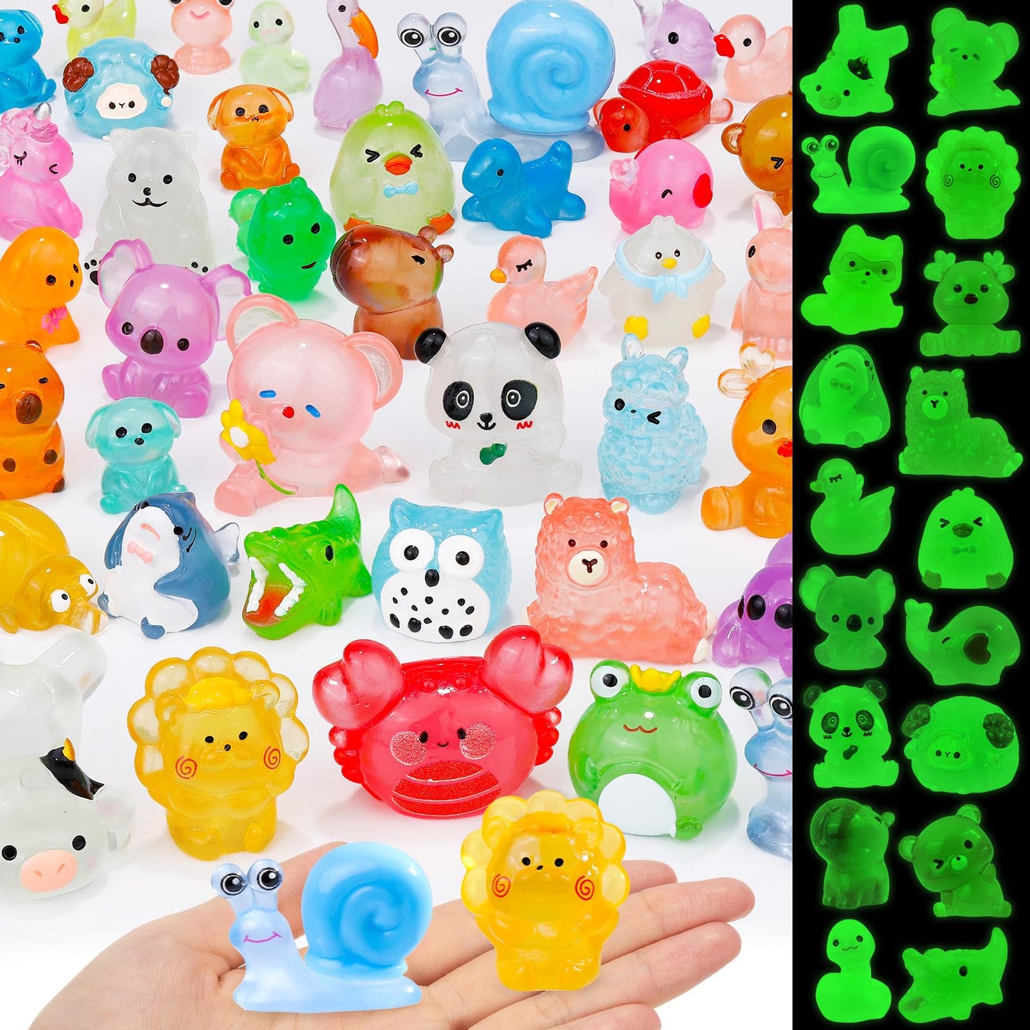 80 Pcs Luminous Mini Resin Animals 80 Styles Tiny Little Glow in The