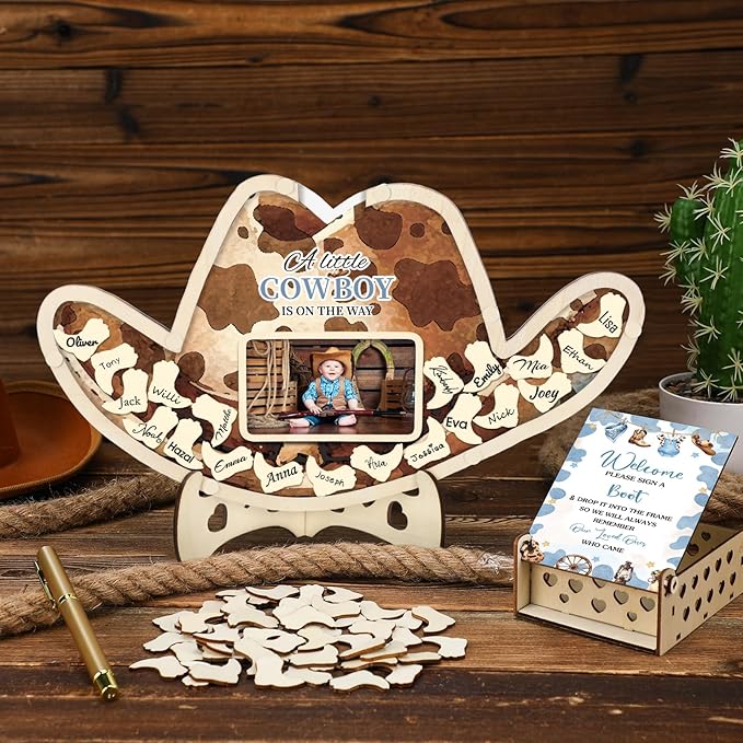 63 Pcs Cowboy Baby Shower Guest Book Alternatives Set Baby Shower
