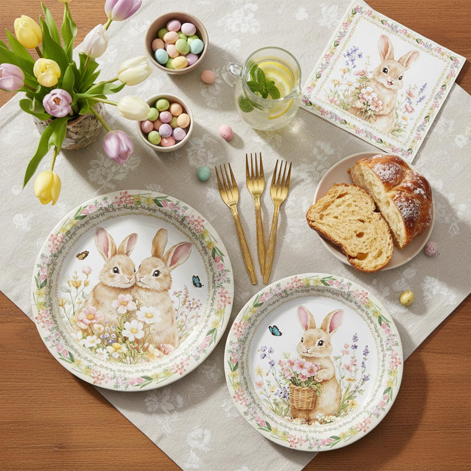 Tedercle 100 Pcs Easter Bunny Tableware Party Supplies, Serves 25