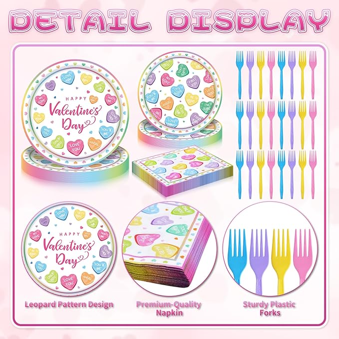 100 Pcs Valentine's Day Tableware Party Supplies Disposable