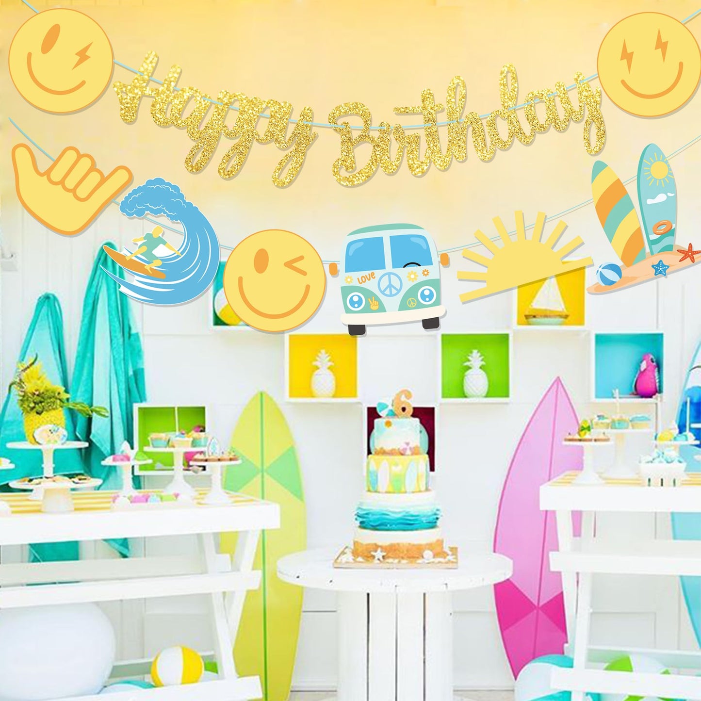 Surfing Birthday Banners Hippie Groovy Surfing Birthday Party