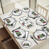 96 Pieces Buffalo Plaid Christmas Tree Tableware Set for Christmas