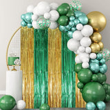 Voircoloria 3 Pack 3.3 x 8.2 ft Green and Gold Foil Fringe Backdrop