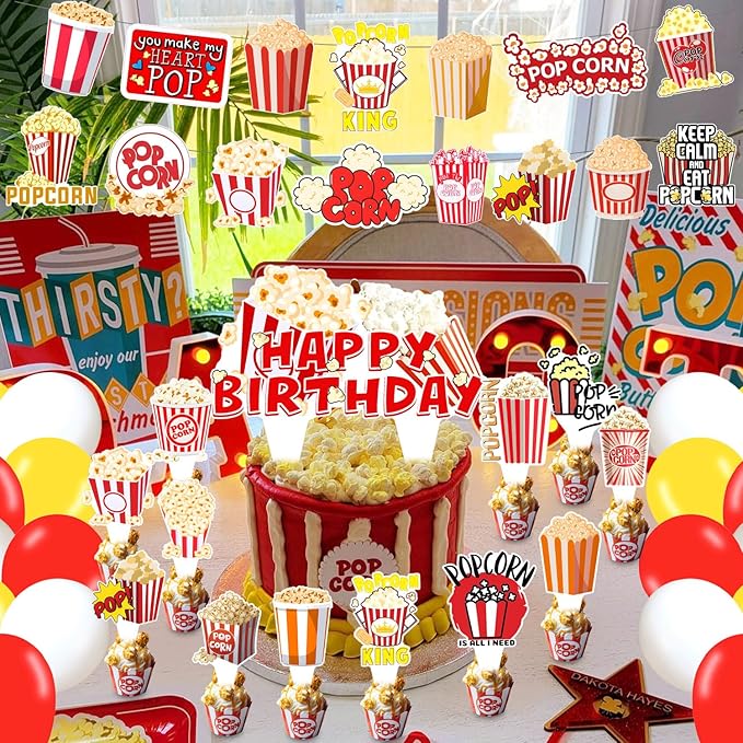 59 Pcs Popcorn Birthday Party Supplies Carnival Circus Movie Night