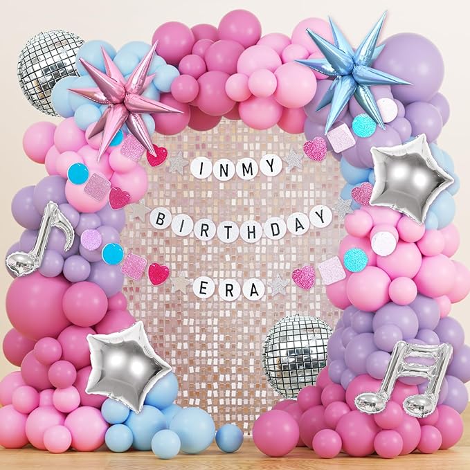 JOGAMS 184Pcs Silver Blue Pink and Purple Balloon Arch Kit with In My