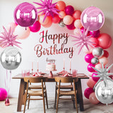 6Pcs Pink Silver Foil Balloons,22Inch Hot Pink Silver 4D Round Ball