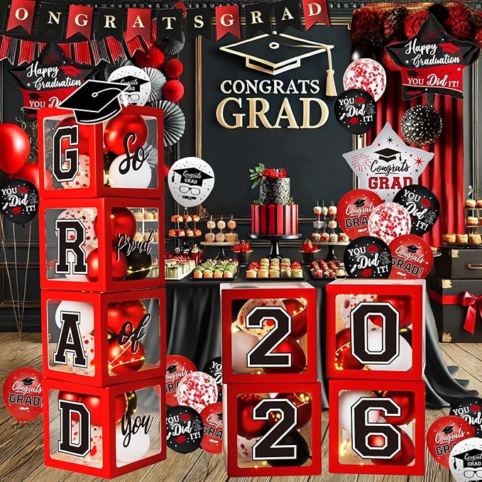 Graduation Decorations Class of 2026 - Red and Black Graduation