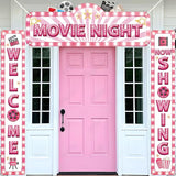 3Pcs Pink Movie Night Porch Banner Decoration Movie Theme Party