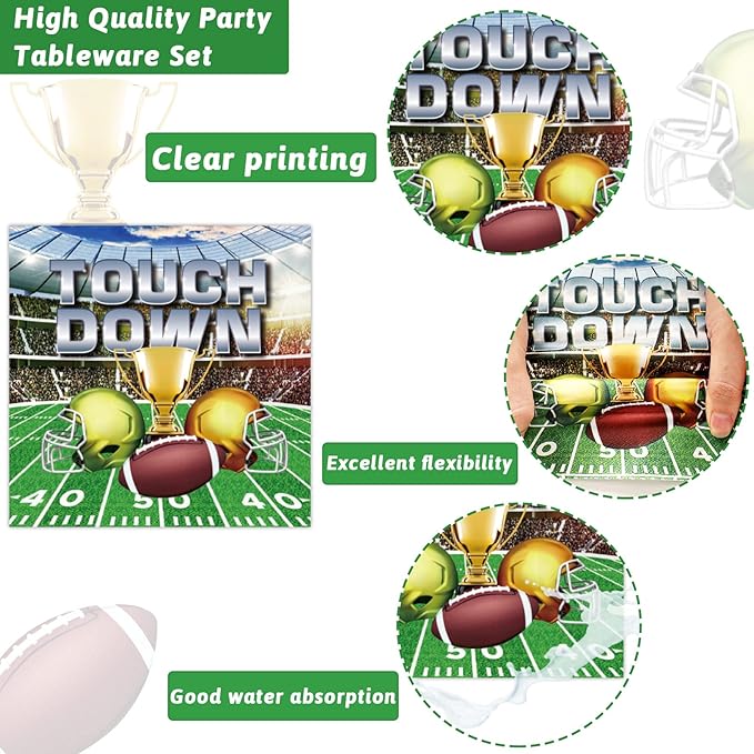 96 Pcs Football Party Paper Plate and Napkins Supplies Disposable