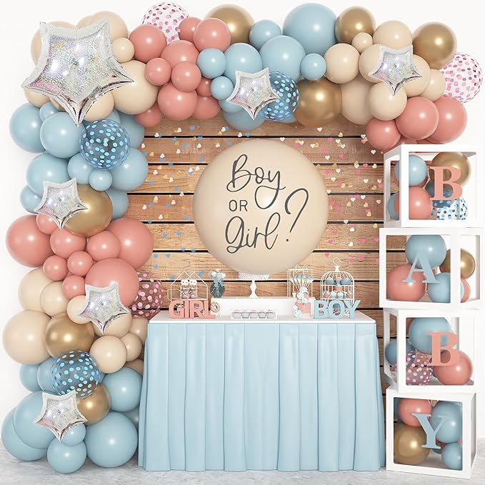 164PCS Gender Reveal Balloon Boxes Decorations Dusty Pink and Blue