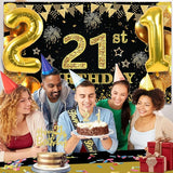21st Birthday Decorations for Him Her with Banner Black and Gold
