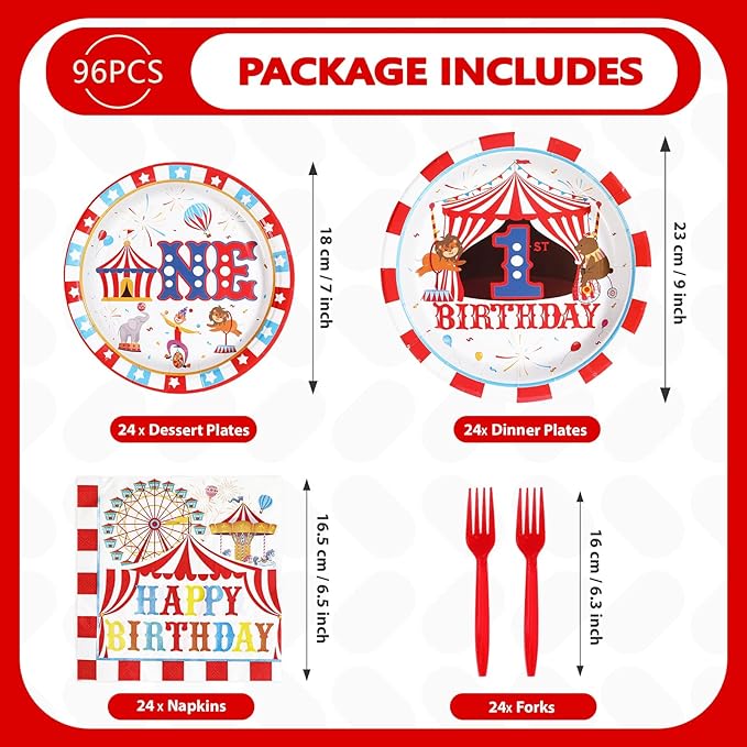 96Pcs Carnival 1st Birthday Party Decorations Carnival Circus First