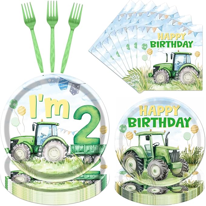 Tractor 2nd Birthday Decorations Supplies 96PCS Tractor Party Plates