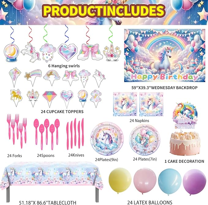 220Pcs Unicorn Party Birthday Supplies Unicorn Party Decorations