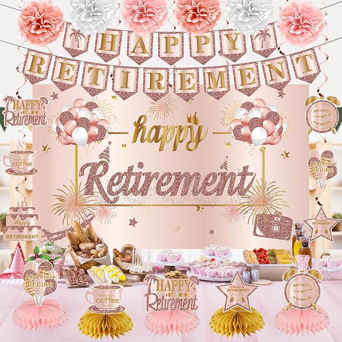 20PCS Retirement Party Decorations Kit for Women Pink Rose Gold