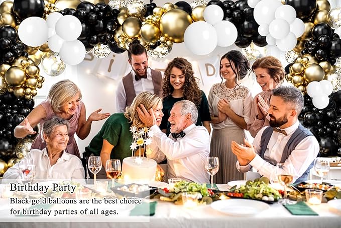 182pcs Black and Gold Balloons Garland Arch Kit, 5 10 12 18 inch