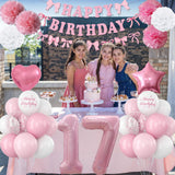 17th Birthday Decorations for Girls Pink Number 17 Balloon Bow