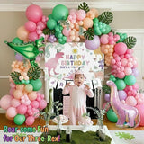 Dinosaur Balloon Garland Arch Kit Pastel Pink green and purple with