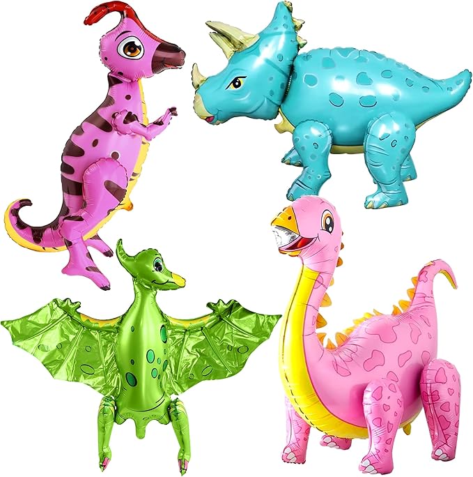 Large Pink Dinosaur Balloons for Birthday Party Pack of 4 Pastel