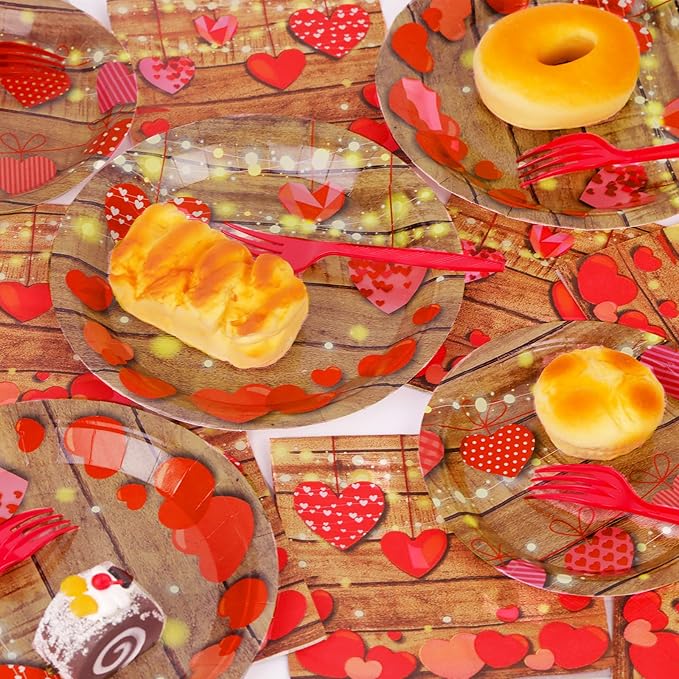 96 Pcs Valentine's Day Party Paper Plate and Napkins Valentine Party