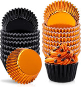 JarThenaAMCS 200Pcs Halloween Cupcake Liners Black Orange Foil