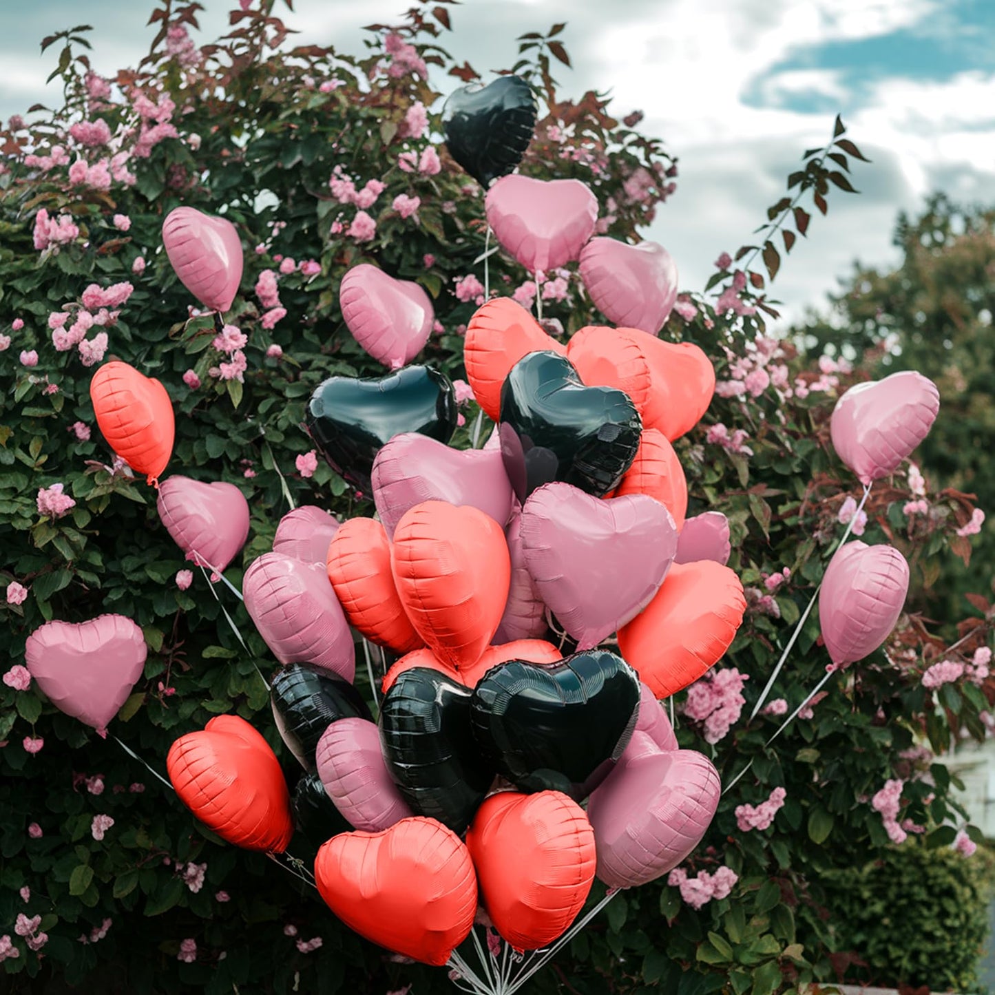 Black Pink Heart Balloons, 19PCS Light Pink and Red Black Heart Shape