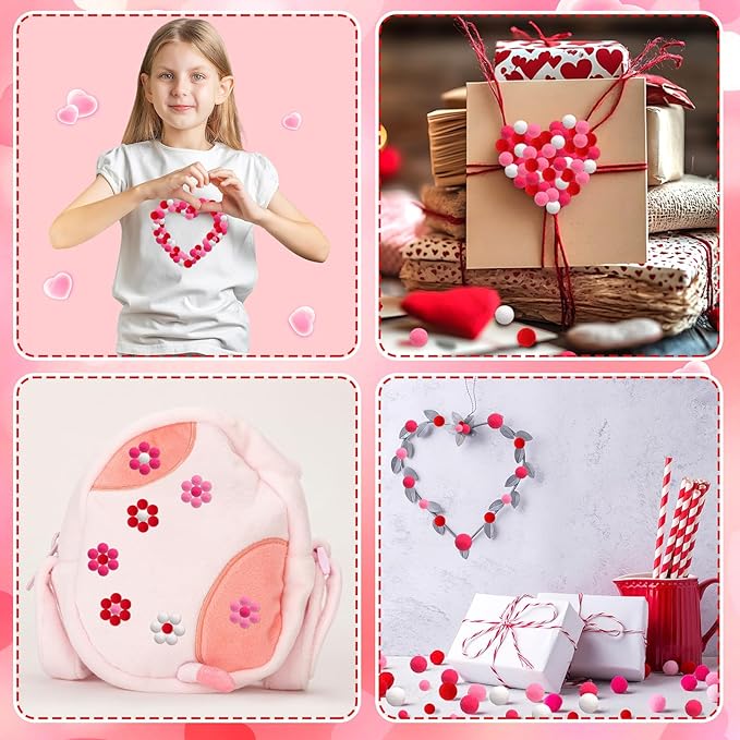 Valentine's Day Pom Poms Balls 600 Pieces Pink Red Pom Poms Mixed