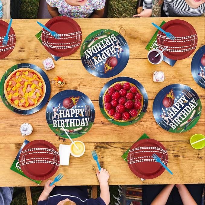 96Pcs Cricket Birthday Party Decoration Sports Theme Ball Plates and