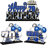 LINGTEER Happy 70th Birthday Blue Acrylic Table Topper Centerpieces