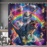 Fowocu Funny Cat Dinosaur Shower Curtain Fun Cool Colorful Space Cats