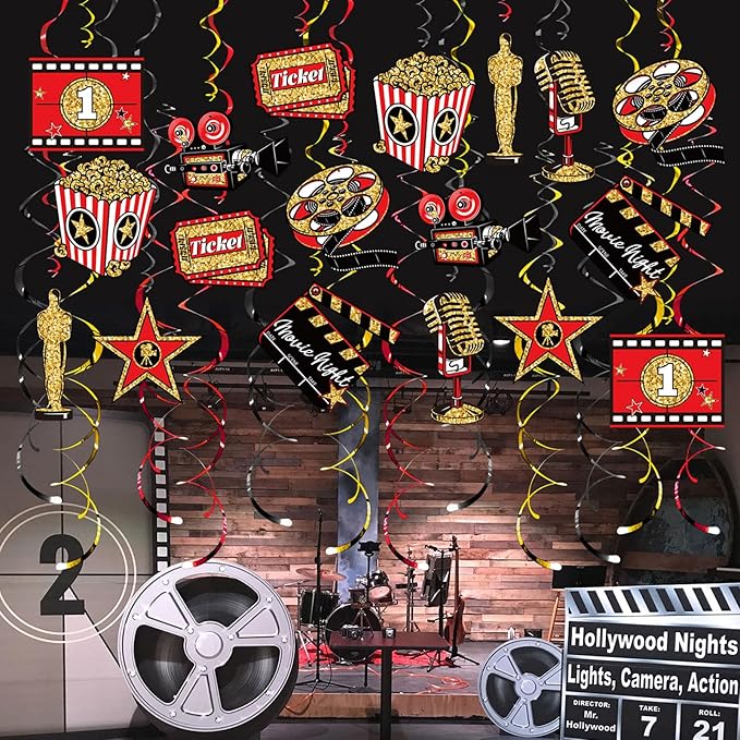 Movie Night Hanging Swirl Set Party Decorations 48 Pcs Hollywood